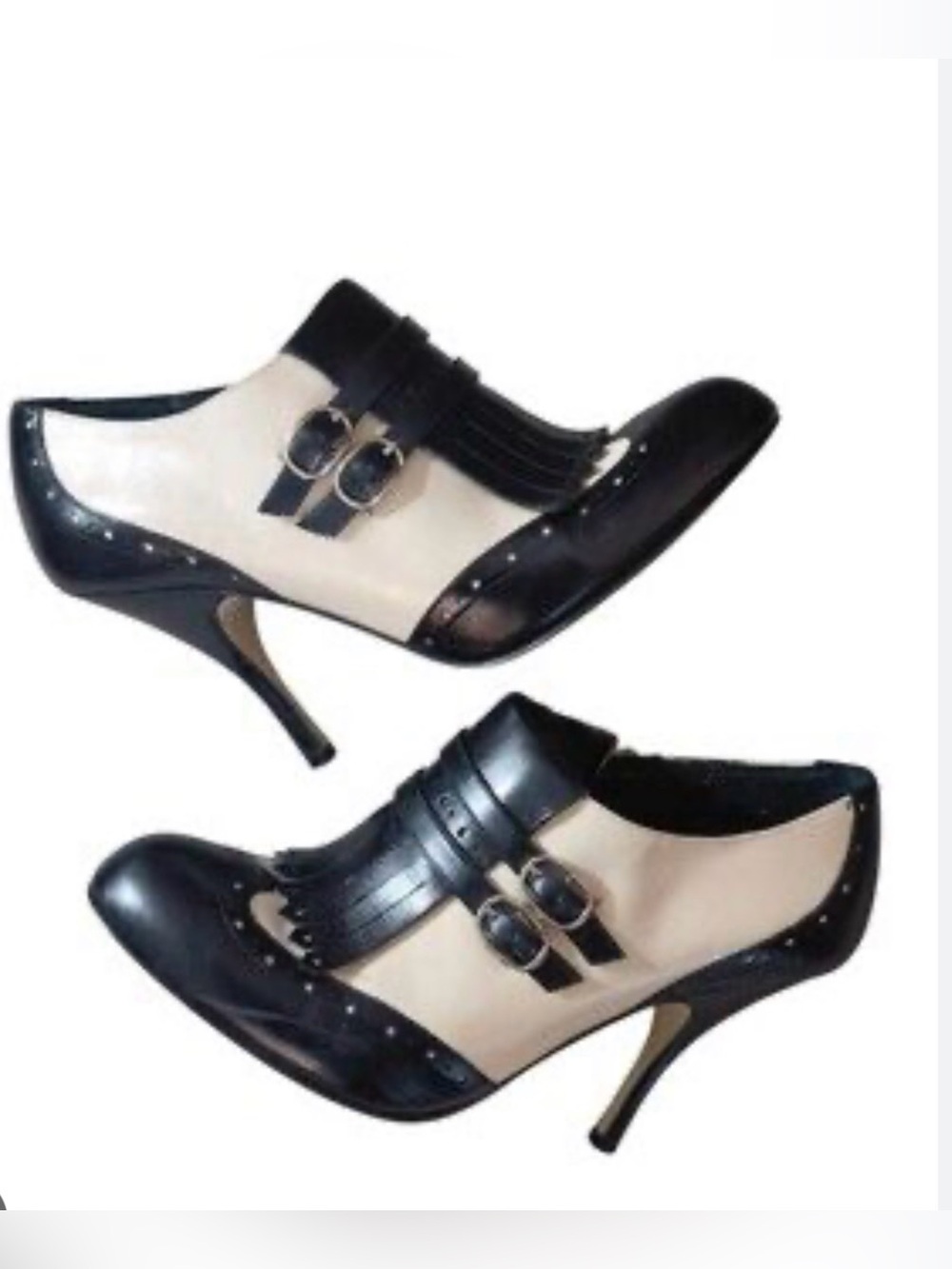 Enzo Angiolini Black and White Fringe Kiltie Loafers, Vintage Inspired